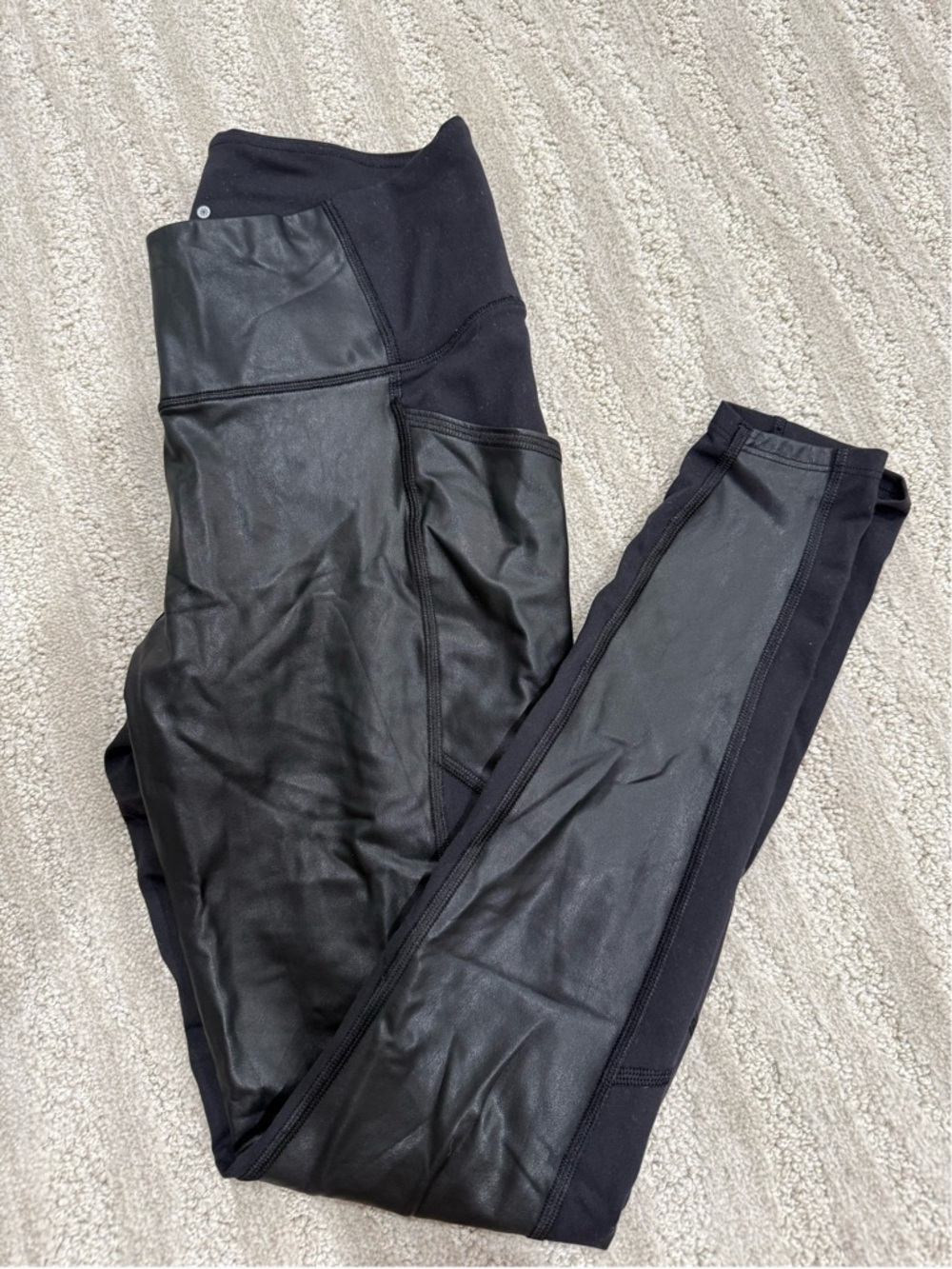 Athleta Black Faux-Leather Panel Leggings